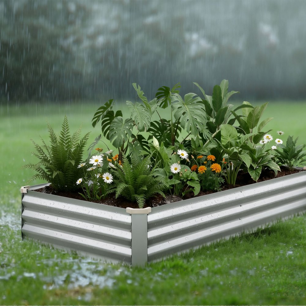 VEVOR 2 Pack Galvanized Raised Garden Beds, 6 x 3 x 1 ft, Rectangular Metal Planter Boxes Kit Outdoor, Bottomless