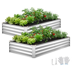 VEVOR 2 Pack Galvanized Raised Garden Beds, 6 x 3 x 1 ft, Rectangular Metal Planter Boxes Kit Outdoor, Bottomless