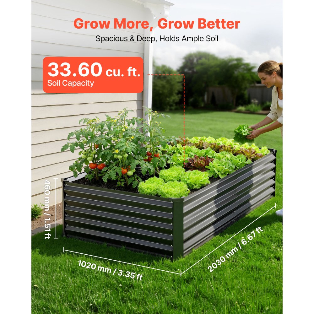 VEVOR 2 Pack Galvanized Raised Garden Beds, 6.67 x 3.35 x 1.51 ft, Rectangular Metal Planter Boxes Kit Outdoor