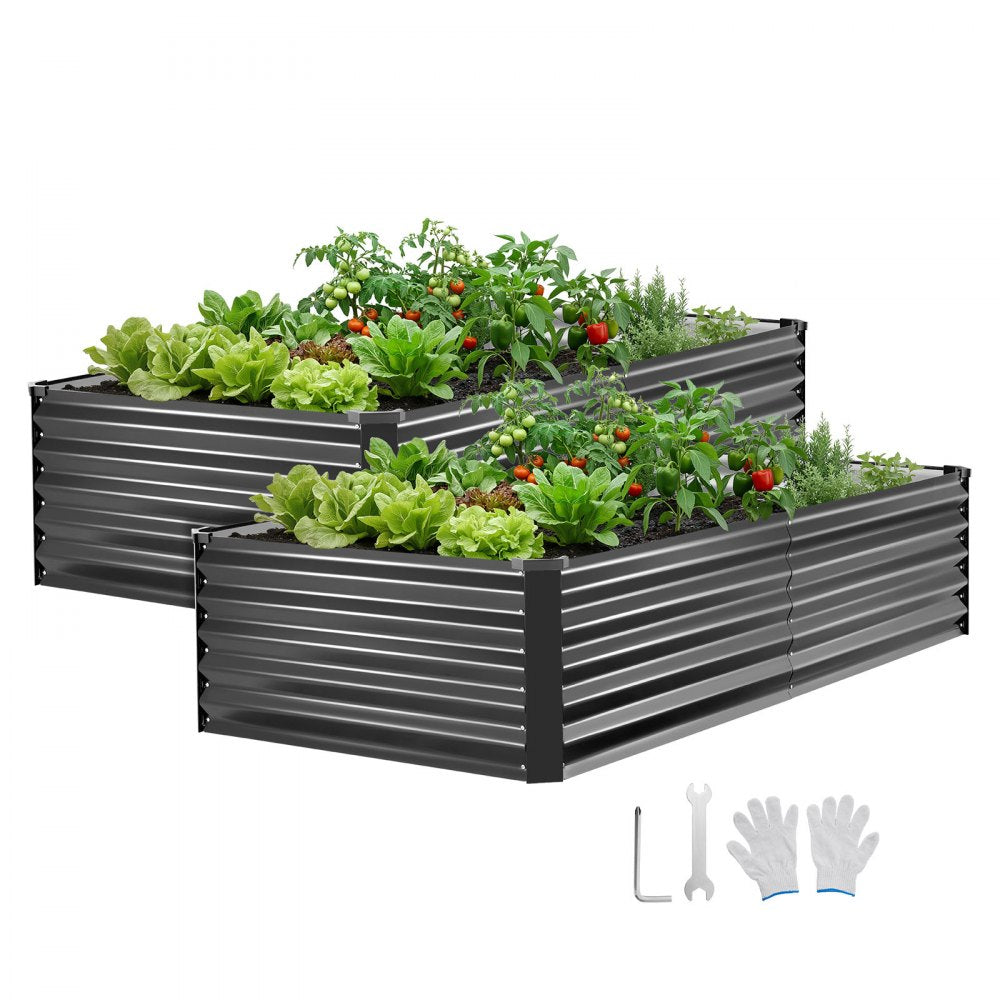 VEVOR 2 Pack Galvanized Raised Garden Beds, 6.67 x 3.35 x 1.51 ft, Rectangular Metal Planter Boxes Kit Outdoor