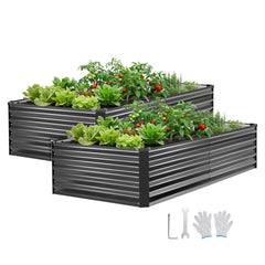VEVOR 2 Pack Galvanized Raised Garden Beds, 6.67 x 3.35 x 1.51 ft, Rectangular Metal Planter Boxes Kit Outdoor