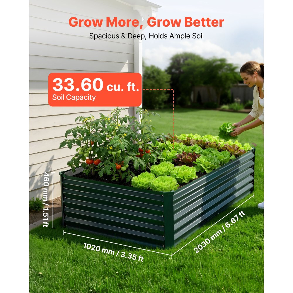 VEVOR Galvanized Raised Garden Bed, 6.67 x 3.35 x 1.51 ft, Rectangular Metal Planter Box Kit Outdoor, Rustproof