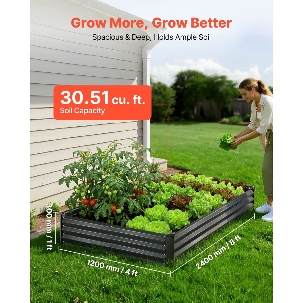 VEVOR 2 Pack Galvanized Raised Garden Beds, 8 x 4 x 1 ft, Rectangular Metal Planter Boxes Kit Outdoor, Bottomless
