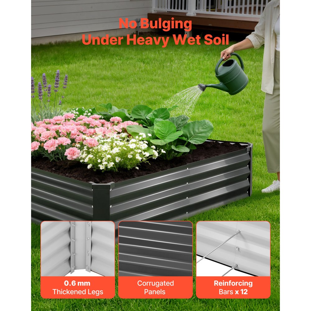 VEVOR 2 Pack Galvanized Raised Garden Beds, 8 x 4 x 1 ft, Rectangular Metal Planter Boxes Kit Outdoor, Bottomless