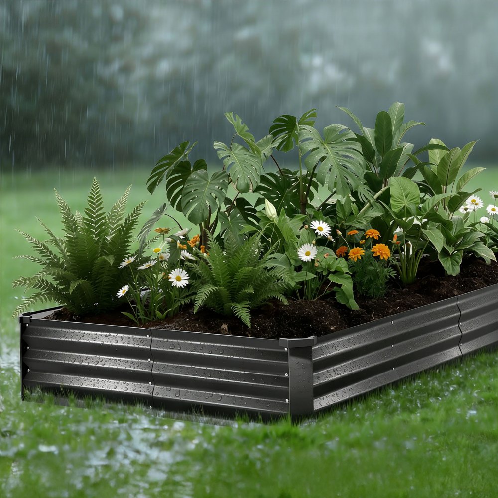 VEVOR 2 Pack Galvanized Raised Garden Beds, 8 x 4 x 1 ft, Rectangular Metal Planter Boxes Kit Outdoor, Bottomless