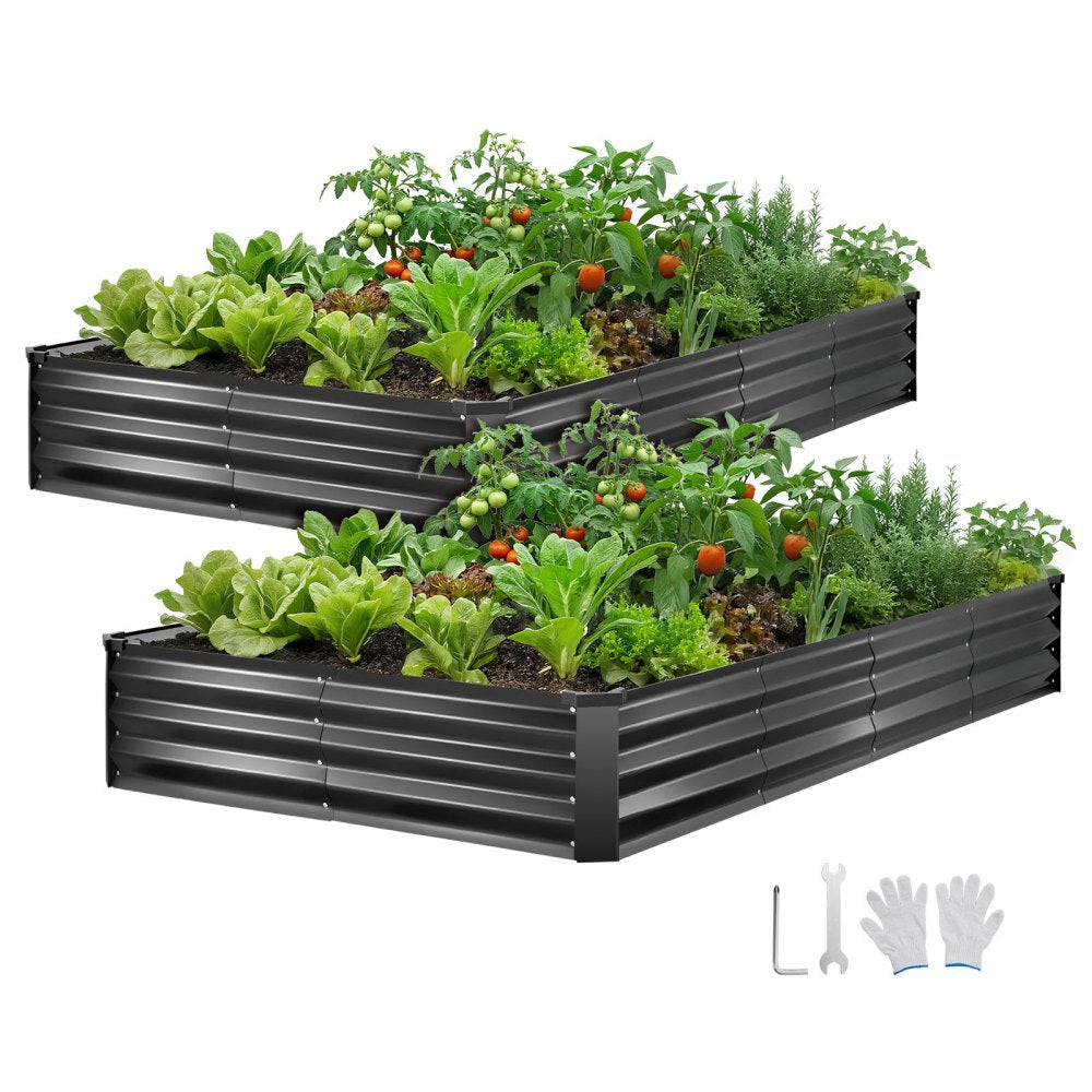VEVOR 2 Pack Galvanized Raised Garden Beds, 8 x 4 x 1 ft, Rectangular Metal Planter Boxes Kit Outdoor, Bottomless