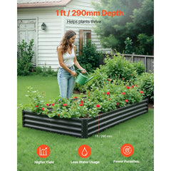 VEVOR Metal Raised Garden Bed, 8 x 4 x 1 ft Outdoor Galvalume Planter Garden Box, Open Bottom Design, Large Planter