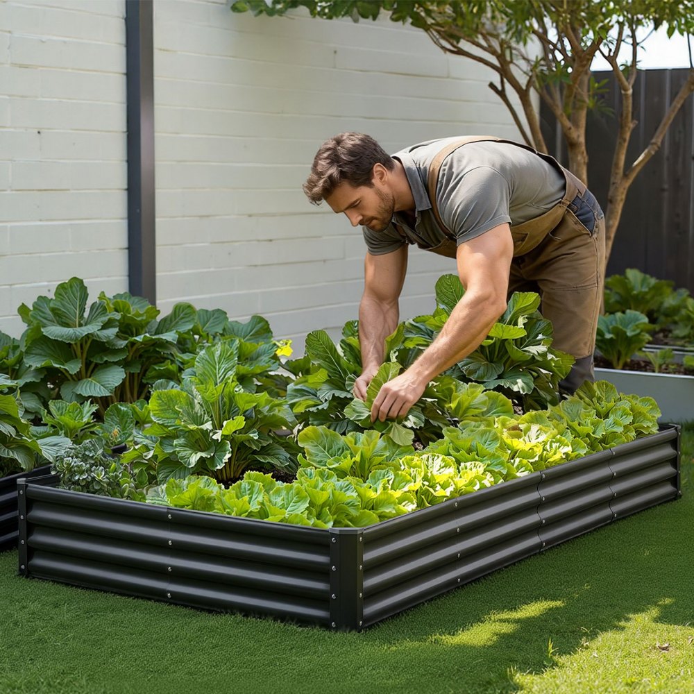 VEVOR Metal Raised Garden Bed, 8 x 4 x 1 ft Outdoor Galvalume Planter Garden Box, Open Bottom Design, Large Planter