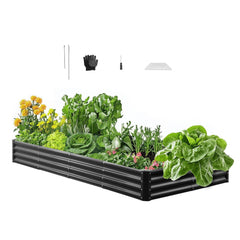 VEVOR Metal Raised Garden Bed, 8 x 4 x 1 ft Outdoor Galvalume Planter Garden Box, Open Bottom Design, Large Planter