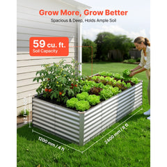 VEVOR Galvanized Raised Garden Bed, 8 x 4 x 2 ft, Rectangular Metal Planter Box Kit Outdoor, Bottomless Elevated