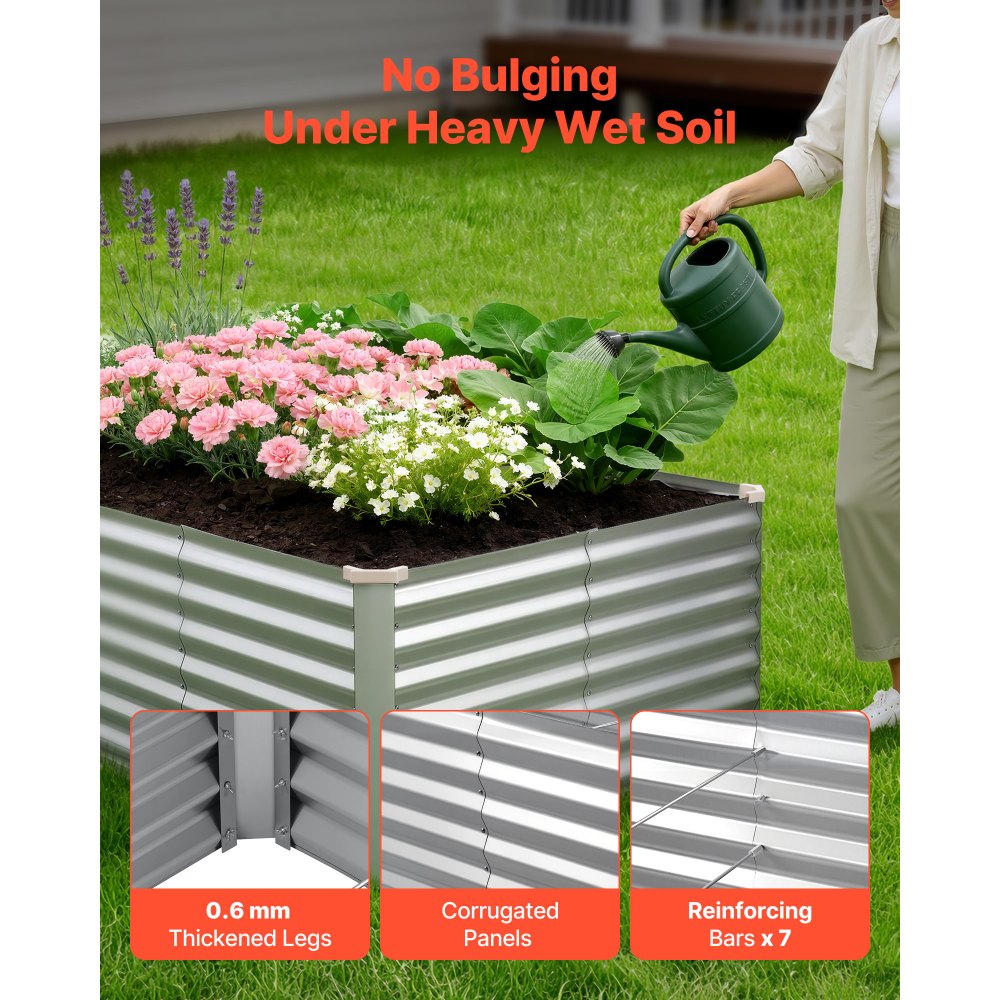 VEVOR Galvanized Raised Garden Bed, 8 x 4 x 2 ft, Rectangular Metal Planter Box Kit Outdoor, Bottomless Elevated