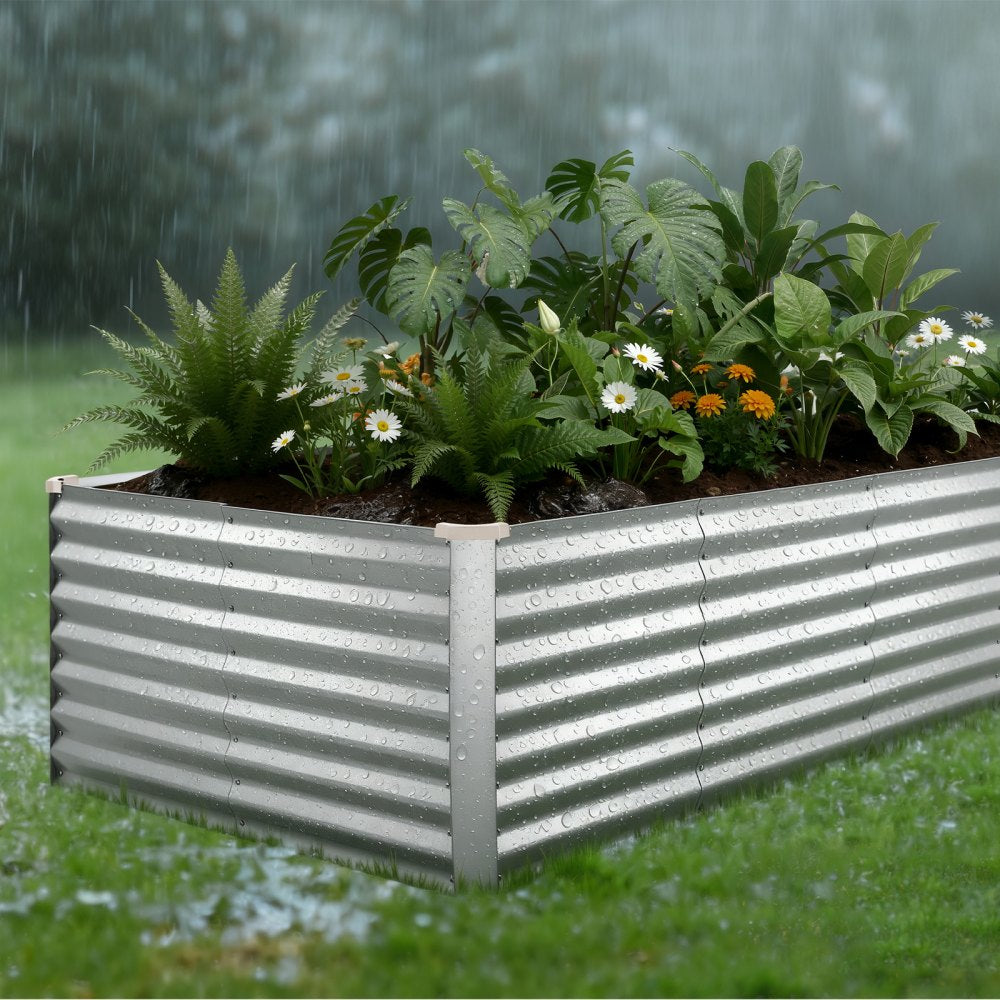 VEVOR Galvanized Raised Garden Bed, 8 x 4 x 2 ft, Rectangular Metal Planter Box Kit Outdoor, Bottomless Elevated
