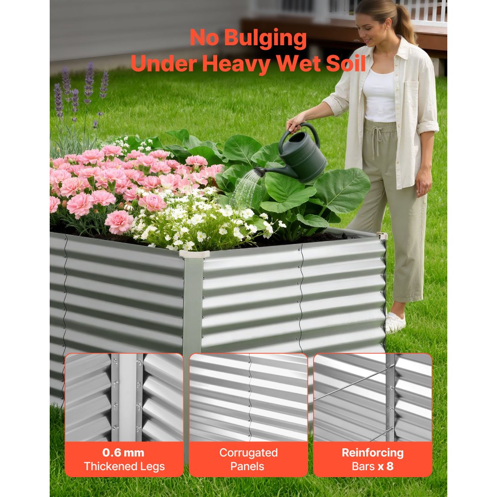 VEVOR Galvanized Raised Garden Bed, 8 x 4 x 3 ft, Rectangular Metal Planter Box Kit Outdoor, Bottomless Elevated