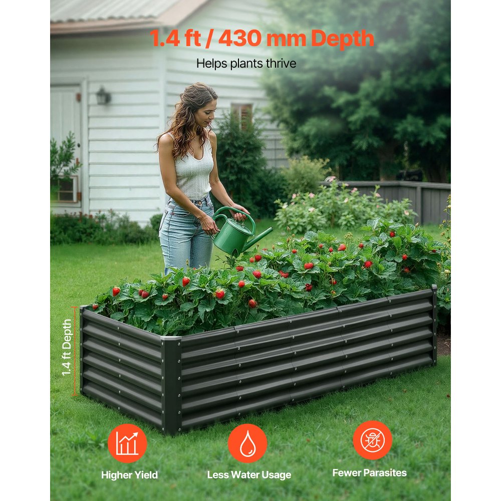 VEVOR Metal Raised Garden Bed, 6 x 3 x 1.4 ft Outdoor Galvanized Planter Garden Box, Open Bottom Design, Large Planter