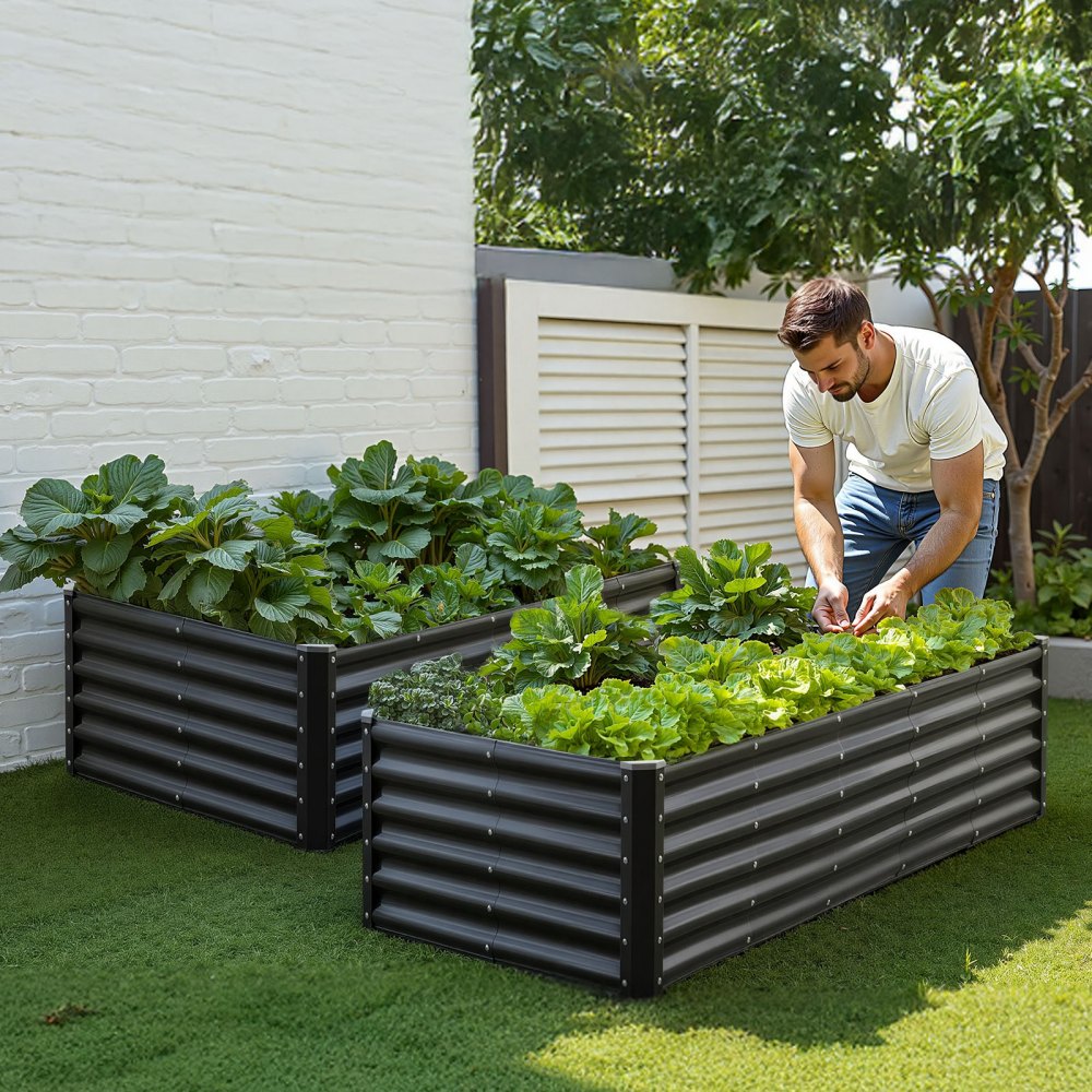 VEVOR Metal Raised Garden Bed, 6 x 3 x 1.4 ft Outdoor Galvanized Planter Garden Box, Open Bottom Design, Large Planter