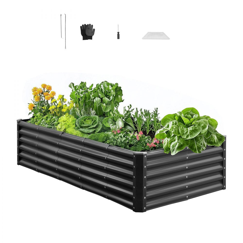 VEVOR Metal Raised Garden Bed, 6 x 3 x 1.4 ft Outdoor Galvanized Planter Garden Box, Open Bottom Design, Large Planter