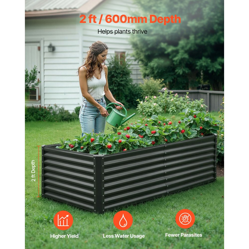VEVOR Metal Raised Garden Bed, 6 x 3 x 2 ft Outdoor Galvanized Planter Garden Box, Open Bottom Design, Large Planter