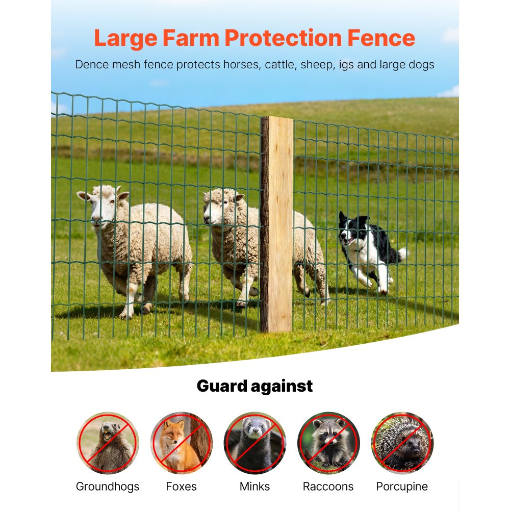 VEVOR Farm Fence, 47 x 984 in, 2 x 4 in Mesh 2.1mm Galvanized Steel Wire Fencing for Cattle, Hog & Sheep, Heavy Duty