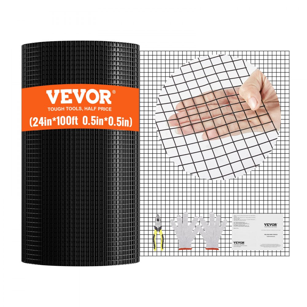 VEVOR Hardware Cloth, 24'' x 100' Galvanized Wire Mesh Roll, 19 Gauge Chicken Wire Fence Roll, Vinyl Coating Metal Wire