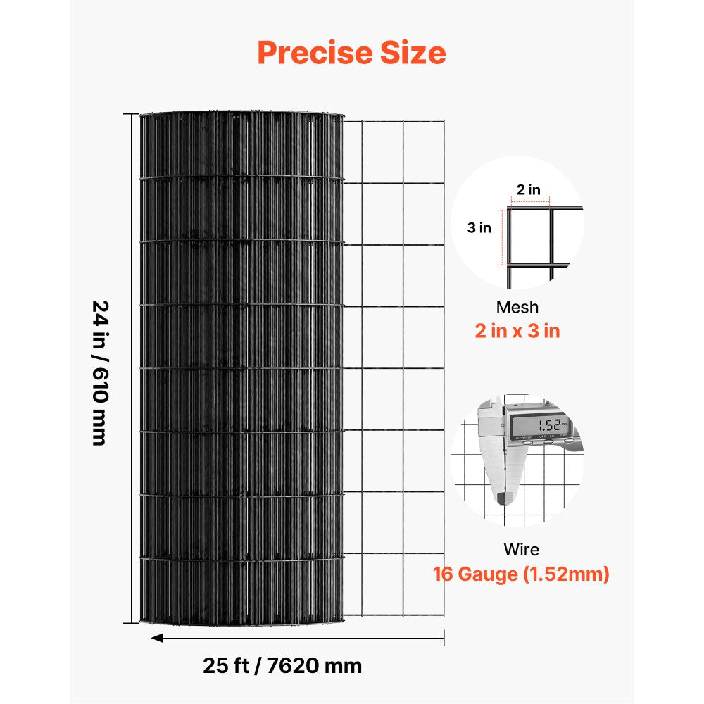 VEVOR Hardware Cloth 24 in x 25 ft, 2 x 3 in Mesh 16 Gauge Galvanized Wire Mesh Roll, Weather-Resistant Vinyl Coated