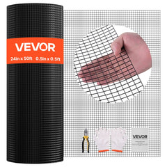 VEVOR Hardware Cloth 24 in x 50 ft, 1/2 in 19 Gauge Galvanized Wire Mesh Roll, Weather-Resistant Vinyl Coated Chicken