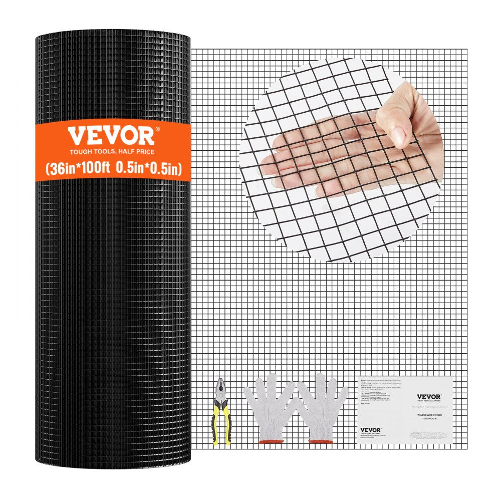 VEVOR Hardware Cloth, 36'' x 100' Galvanized Wire Mesh Roll, 19 Gauge Chicken Wire Fence Roll, Vinyl Coating Metal Wire