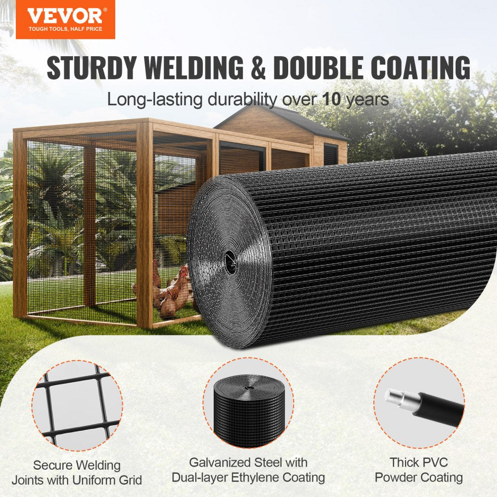 VEVOR Hardware Cloth, 36'' x 50' Galvanized Wire Mesh Roll, 19 Gauge Chicken Wire Fence Roll, Vinyl Coating Metal Wire