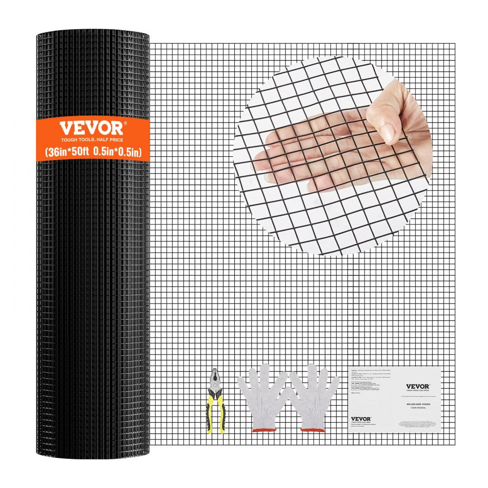VEVOR Hardware Cloth, 36'' x 50' Galvanized Wire Mesh Roll, 19 Gauge Chicken Wire Fence Roll, Vinyl Coating Metal Wire