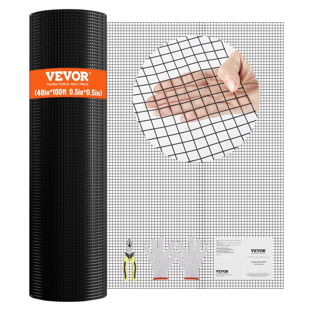 VEVOR Hardware Cloth, 48'' x 100' Galvanized Wire Mesh Roll, 19 Gauge Chicken Wire Fence Roll, Vinyl Coating Metal Wire