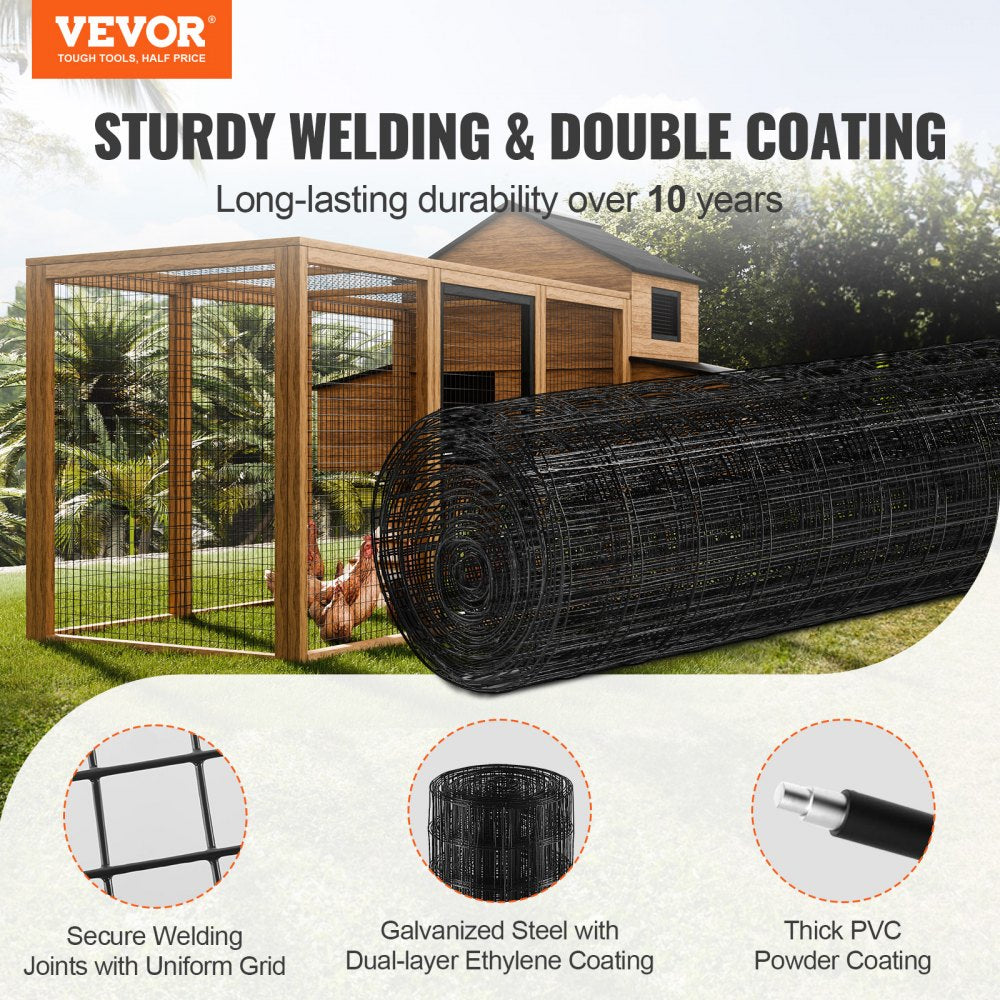 VEVOR Hardware Cloth, 48'' x 50' Galvanized Wire Mesh Roll, 16 Gauge Chicken Wire Fence Roll, Vinyl Coating Metal Wire