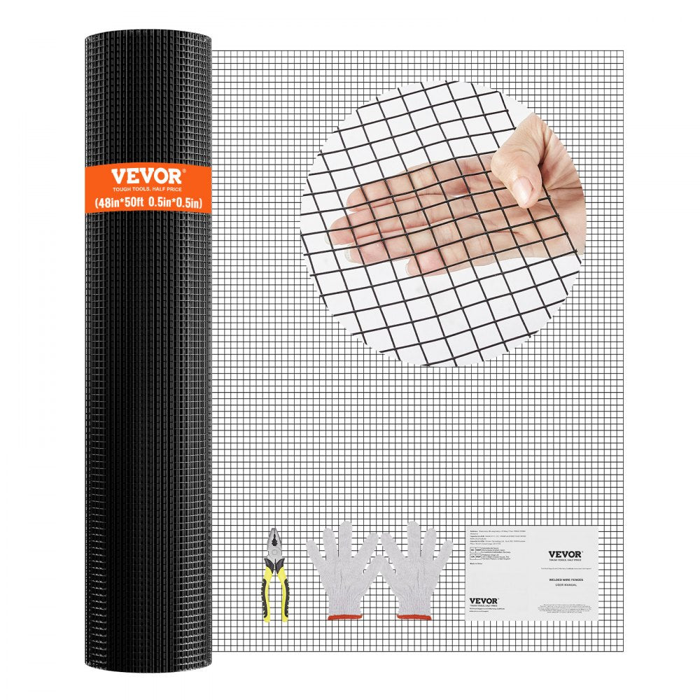 VEVOR Hardware Cloth, 48'' x 50' Galvanized Wire Mesh Roll, 19 Gauge Chicken Wire Fence Roll, Vinyl Coating Metal Wire