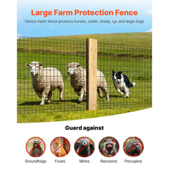 VEVOR Farm Fence, 48 in x 50 ft, 2 x 4 in Mesh 14 Gauge Galvanized Steel Wire Fencing for Cattle, Hog & Sheep , Heavy