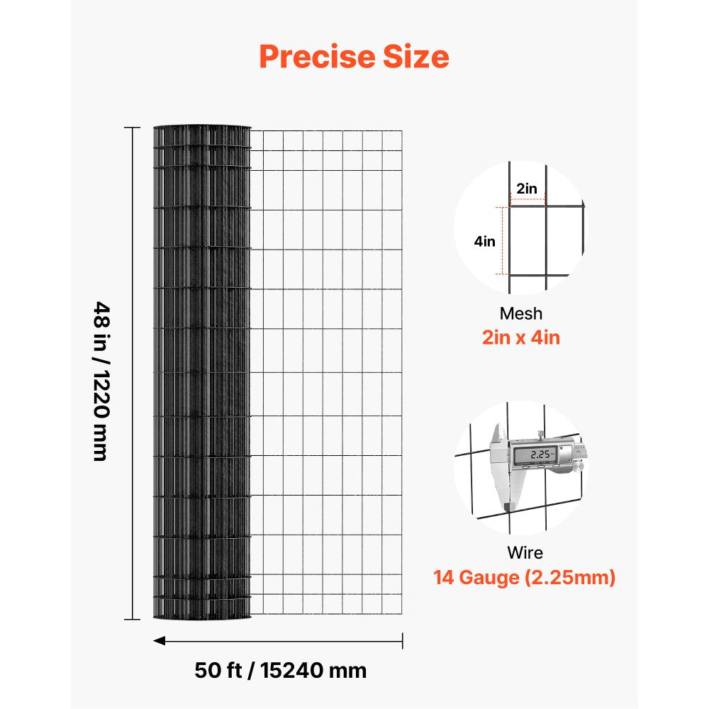 VEVOR Farm Fence, 48 in x 50 ft, 2 x 4 in Mesh 14 Gauge Galvanized Steel Wire Fencing for Cattle, Hog & Sheep , Heavy
