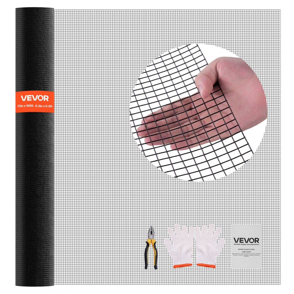 VEVOR Hardware Cloth 72 in x 100 ft, 1/2 in 19 Gauge Galvanized Wire Mesh Roll, Weather-Resistant Vinyl Coated Chicken