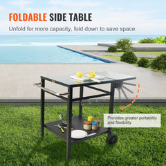 VEVOR Outdoor Grill Dining Cart with Double-Shelf, BBQ Movable Food Prep Table, Multifunctional Foldable Iron Table