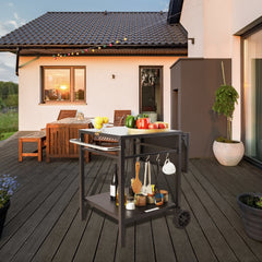VEVOR Outdoor Grill Dining Cart with Double-Shelf, BBQ Movable Food Prep Table, Multifunctional Foldable Iron Table