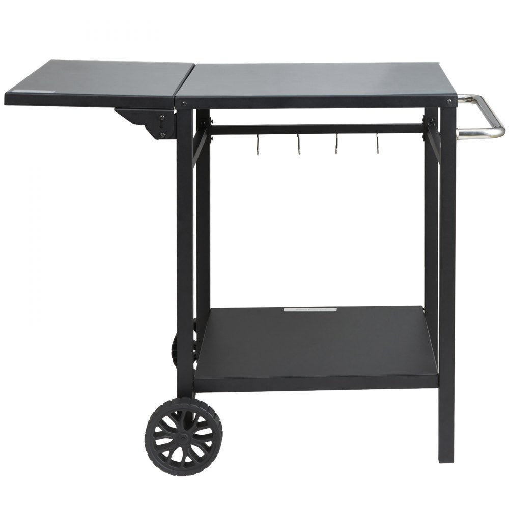 VEVOR Outdoor Grill Dining Cart with Double-Shelf, BBQ Movable Food Prep Table, Multifunctional Foldable Iron Table