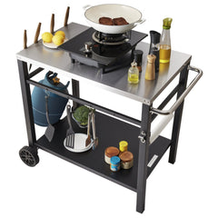 VEVOR Outdoor Grill Dining Cart with Double-Shelf, BBQ Movable Food Prep Table, Multifunctional Stainless Steel Table