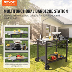 VEVOR Outdoor Grill Dining Cart with Double-Shelf, BBQ Movable Food Prep Table, Multifunctional Iron Table Top