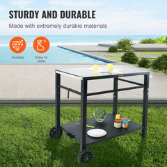 VEVOR Outdoor Grill Dining Cart with Double-Shelf, BBQ Movable Food Prep Table, Multifunctional Iron Table Top