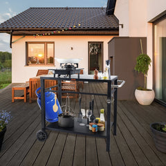 VEVOR Outdoor Grill Dining Cart with Double-Shelf, BBQ Movable Food Prep Table, Multifunctional Iron Table Top