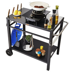 VEVOR Outdoor Grill Dining Cart with Double-Shelf, BBQ Movable Food Prep Table, Multifunctional Iron Table Top