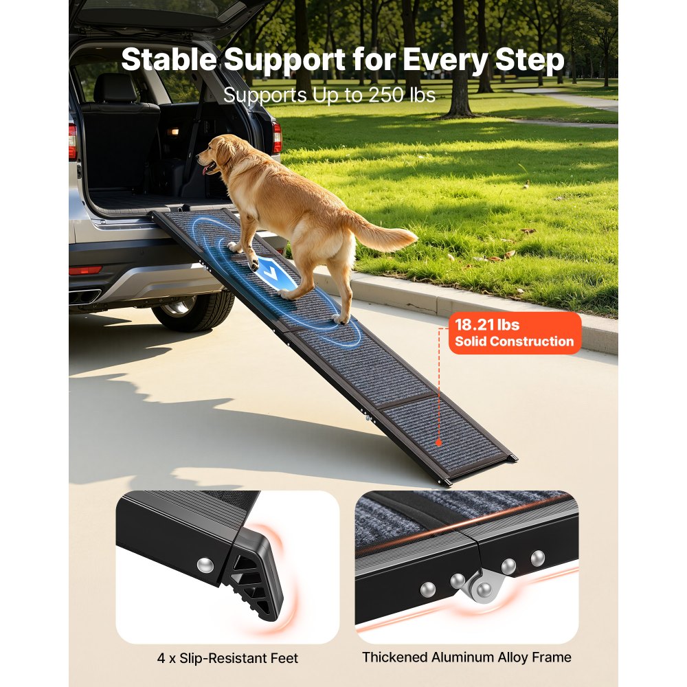 VEVOR Dog Ramp for Cars, 71" L x 17" W, Folding Pet Ramps for Medium & Large Dogs up to 250lbs, Pet Stair Ramp with