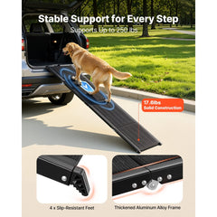 VEVOR Dog Ramp for Cars, 71" L x 17" W, Folding Pet Ramps for Medium & Large Dogs up to 250lbs, Pet Stair Ramp with