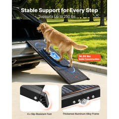 VEVOR Dog Ramp for Cars, 63" L x 17" W, Folding Pet Ramps for Medium & Large Dogs up to 250lbs, Pet Stair Ramp with