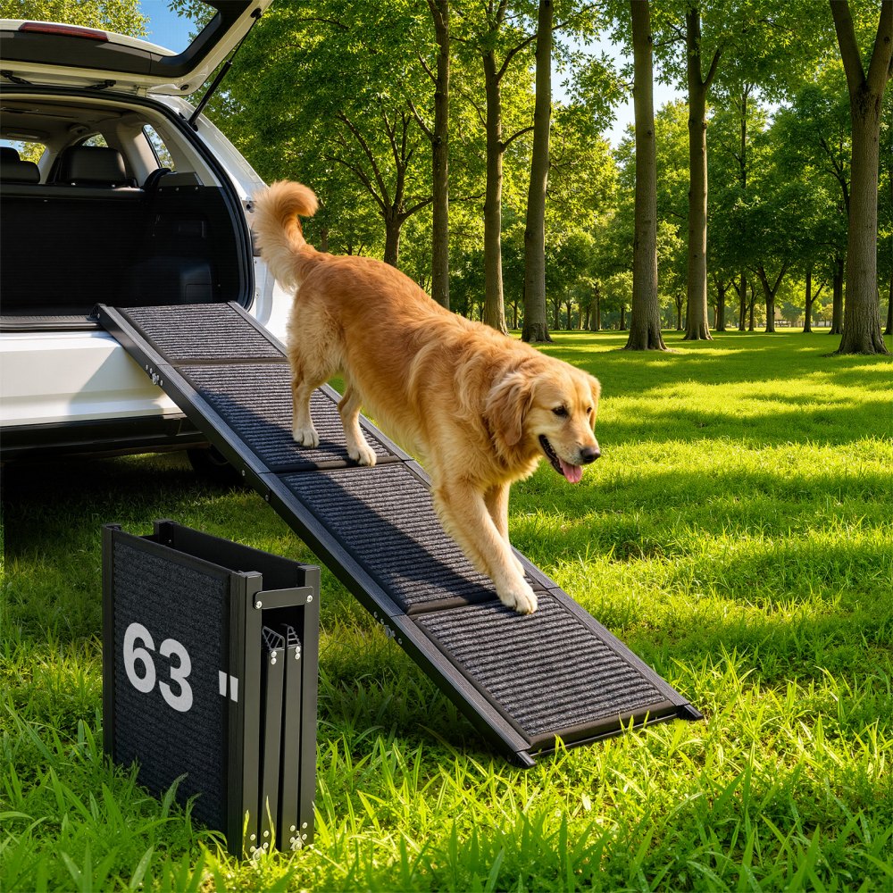 VEVOR Dog Ramp for Cars, 63" L x 17" W, Folding Pet Ramps for Medium & Large Dogs up to 250lbs, Pet Stair Ramp with