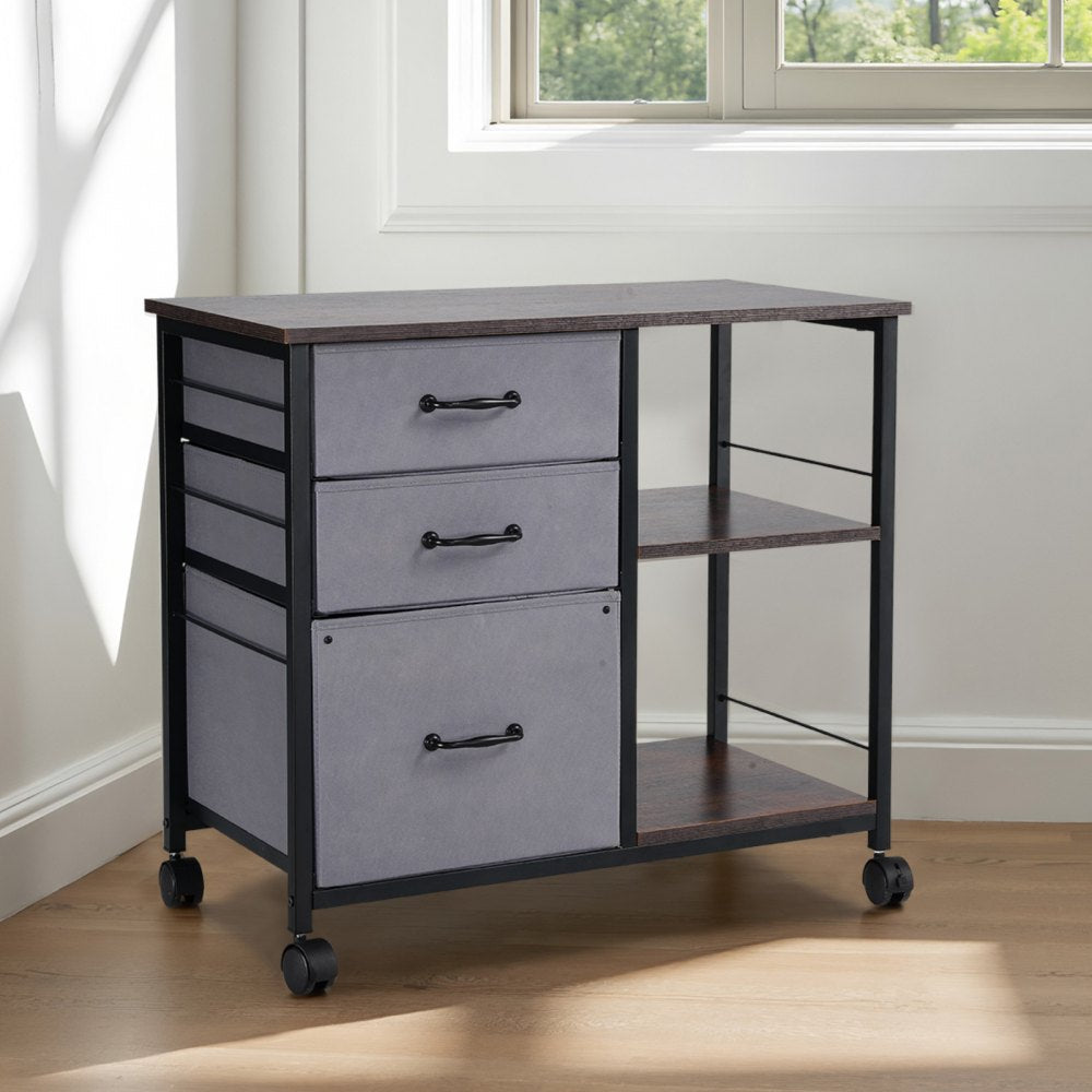 VEVOR Metal File Cabinet, Mobile Filing Cabinet with 3 Fabric Drawers and 2 Open Shelves, Wooden Vertical Filing