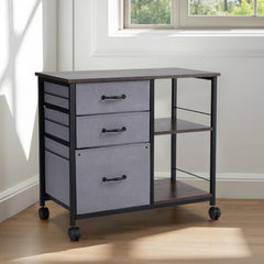 VEVOR Metal File Cabinet, Mobile Filing Cabinet with 3 Fabric Drawers and 2 Open Shelves, Wooden Vertical Filing