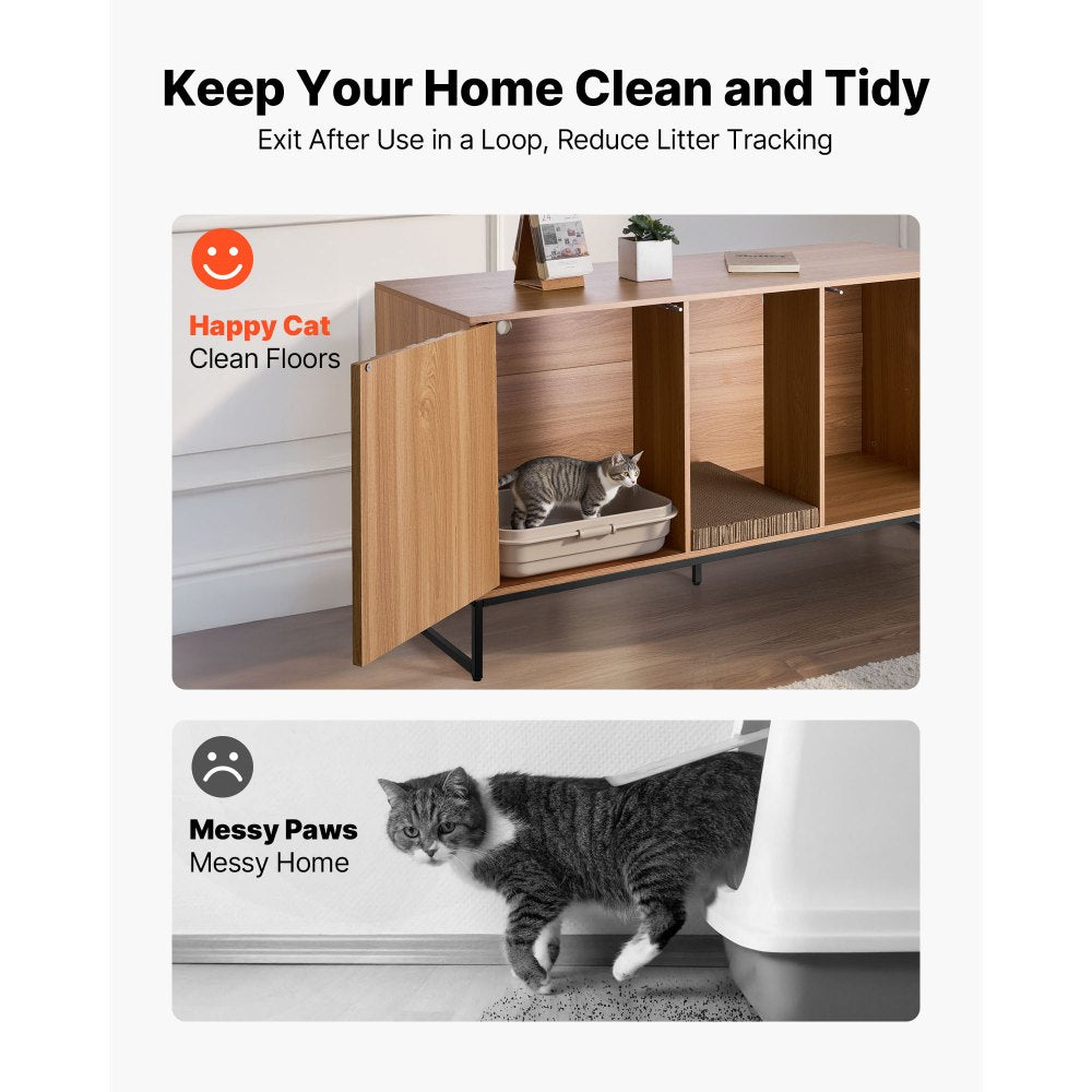 VEVOR Cat Litter Box Enclosure Furniture, 47.2 in Hidden Litter Box Cabinet with Scratch Pad & Storage, Waterproof Cat