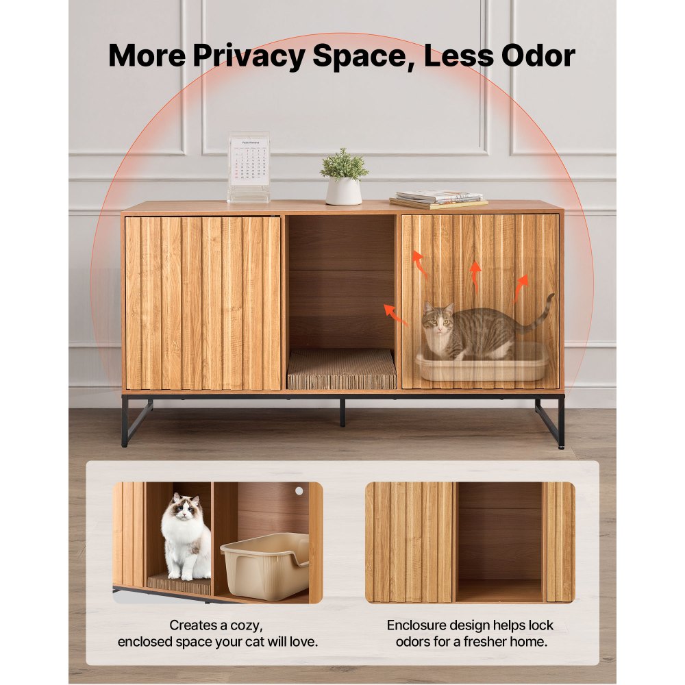 VEVOR Cat Litter Box Enclosure Furniture, 47.2 in Hidden Litter Box Cabinet with Scratch Pad & Storage, Waterproof Cat